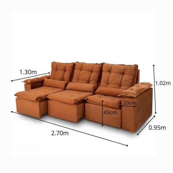 Sof� Retr�til Reclin�vel Gr�cia 2.70m Veludo Terracota - Sem Caixa