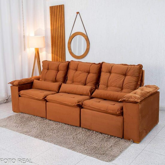 Sof� Retr�til Reclin�vel Gr�cia 2.70m Veludo Terracota - Sem Caixa