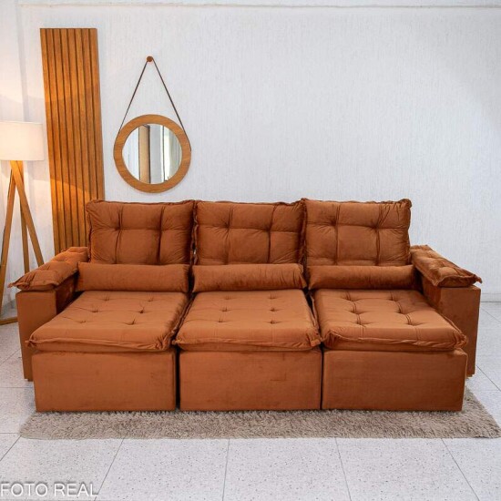 Sof� Retr�til Reclin�vel Gr�cia 2.70m Veludo Terracota - Sem Caixa