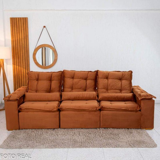 Sof� Retr�til Reclin�vel Gr�cia 2.70m Veludo Terracota - Sem Caixa