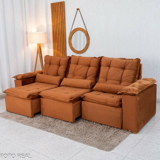 Sof� Retr�til Reclin�vel Gr�cia 2.70m Veludo Terracota - Sem Caixa