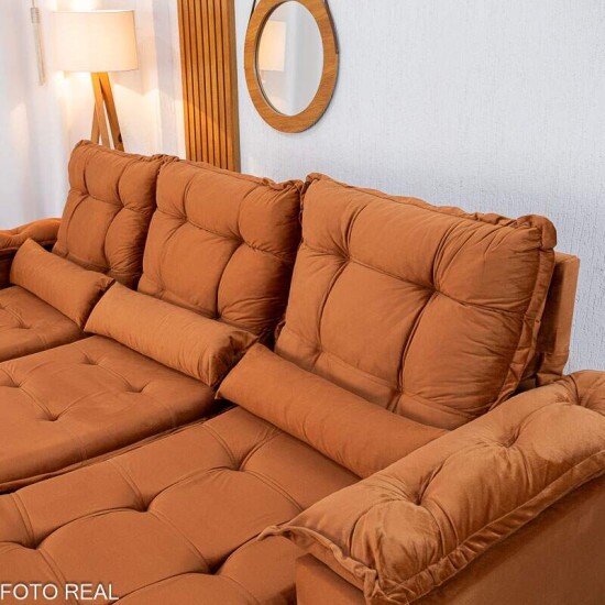 Sof� Retr�til Reclin�vel Gr�cia 2.70m Veludo Terracota - Sem Caixa
