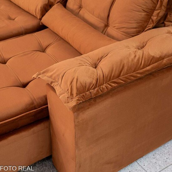 Sof� Retr�til Reclin�vel Gr�cia 2.70m Veludo Terracota - Sem Caixa