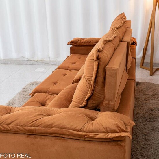 Sof� Retr�til Reclin�vel Gr�cia 2.70m Veludo Terracota - Sem Caixa