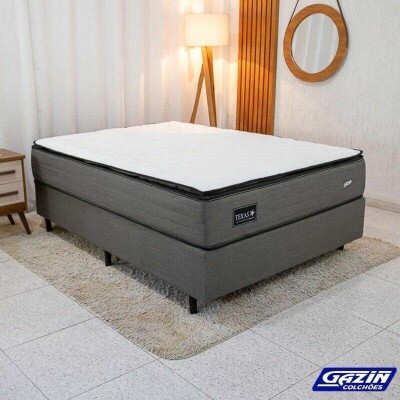 Colch�o Casal Molas Ensacadas Texas Gazin + Base Box Casal Universal Linho Grafite Gazin - 138x188x69 cm