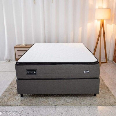 Colch�o Casal Molas Ensacadas Texas Gazin + Base Box Casal Universal Linho Grafite Gazin - 138x188x69 cm