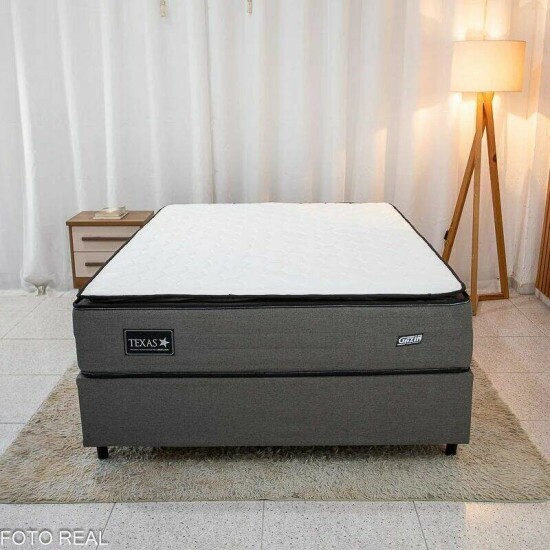 Colch�o Casal Molas Ensacadas BlueWave Texas Gazin + Base Box Casal Universal Linho Grafite Gazin - 138x188x69