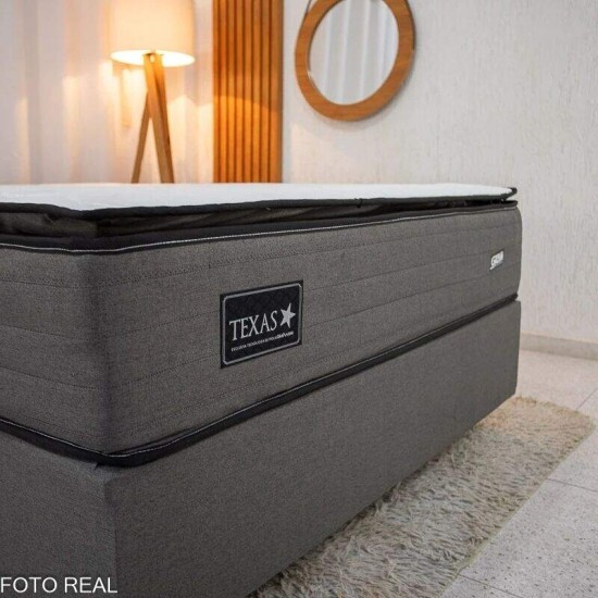 Colch�o Casal Molas Ensacadas BlueWave Texas Gazin + Base Box Casal Universal Linho Grafite Gazin - 138x188x69