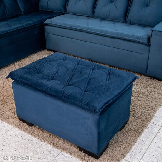 Sof� Canto 5 lugares com Puff Alemanha Veludo Azul A16