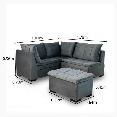 Sof� Canto 5 lugares com Puff Viena Veludo Grafite A15