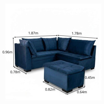 Sof� Canto 5 lugares com Puff Viena Veludo Azul A16