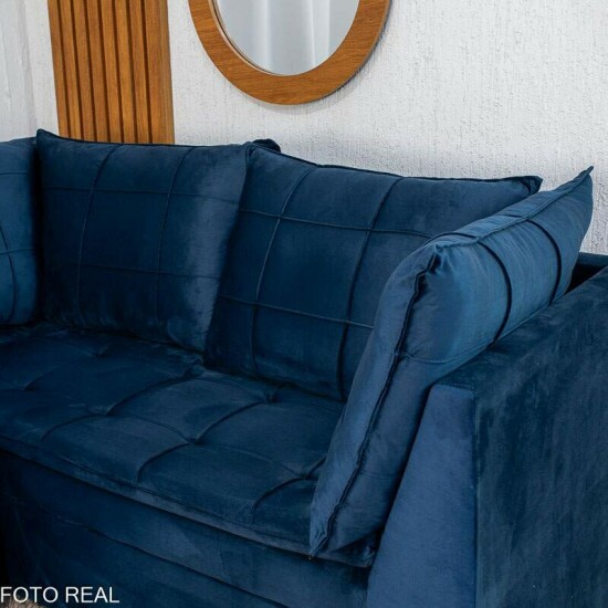 Sof� Canto 5 lugares com Puff Viena Veludo Azul A16