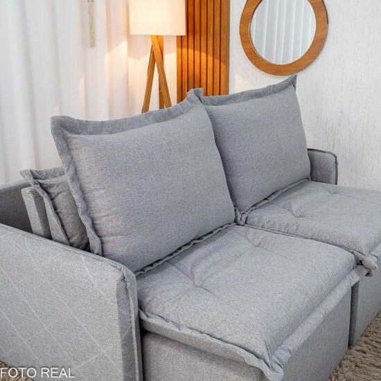 Sof� Retr�til Reclin�vel Lima 1,80m Linho Cinza A59 - Sem Caixa