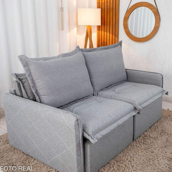 Sof� Retr�til Reclin�vel Lima 1,80m Linho Cinza A59 - Sem Caixa