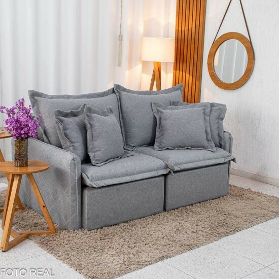 Sof� Retr�til Reclin�vel Lima 1,80m Linho Cinza A59 - Sem Caixa