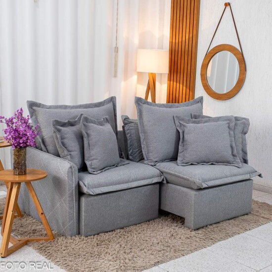Sof� Retr�til Reclin�vel Lima 1,80m Linho Cinza A59 - Sem Caixa