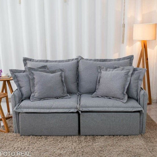 Sof� Retr�til Reclin�vel Lima 1,80m Linho Cinza A59 - Sem Caixa