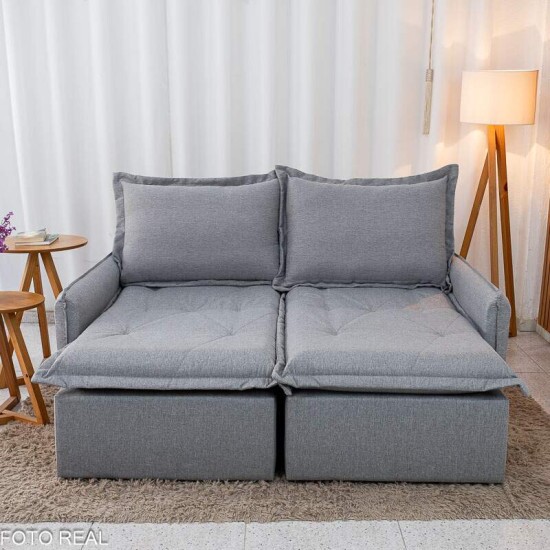Sof� Retr�til Reclin�vel Lima 1,80m Linho Cinza A59 - Sem Caixa