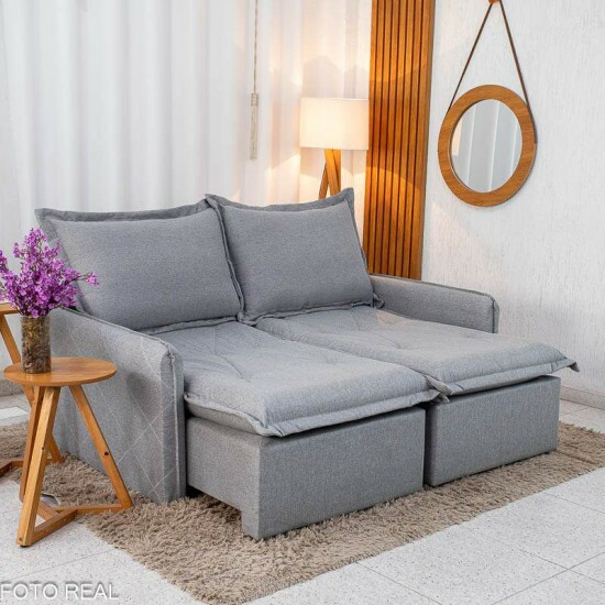 Sof� Retr�til Reclin�vel Lima 1,80m Linho Cinza A59 - Sem Caixa