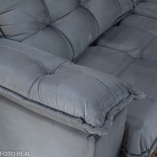 Sof� Retr�til Reclin�vel Barcelona 2.50m Veludo Chumbo 330 - D33 e Molas Ensacadas