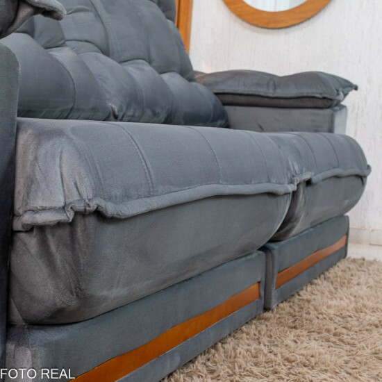 Sof� Retr�til Reclin�vel Barcelona 2.50m Veludo Chumbo 330 - D33 e Molas Ensacadas