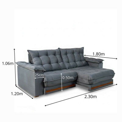 Sof� Retr�til Reclin�vel Barcelona 2.30m Veludo Chumbo 330 - D33 e Molas Ensacadas