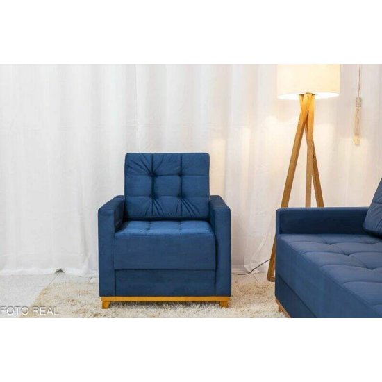 Sof� 3 Lugares �ustria + Poltrona �ustria Veludo Azul A16