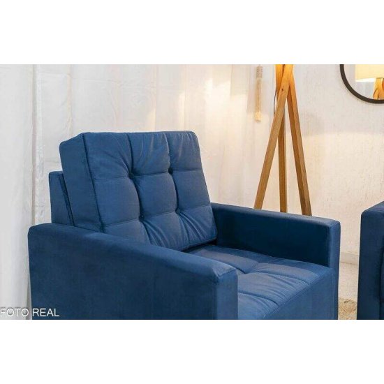 Sof� 3 Lugares �ustria + Poltrona �ustria Veludo Azul A16