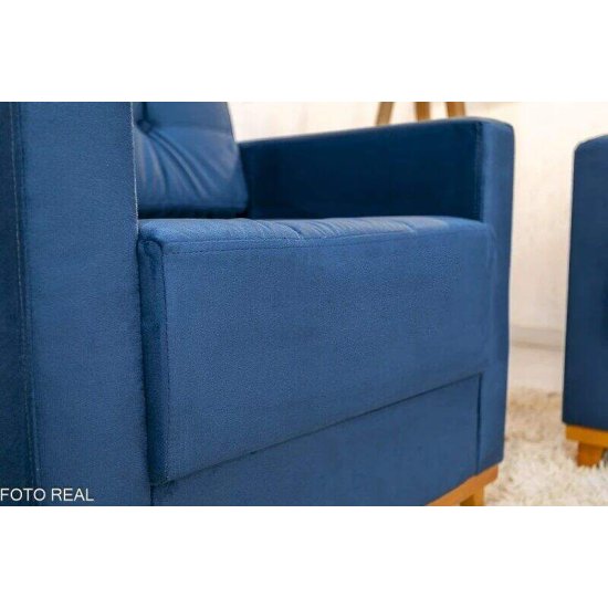 Sof� 3 Lugares �ustria + Poltrona �ustria Veludo Azul A16