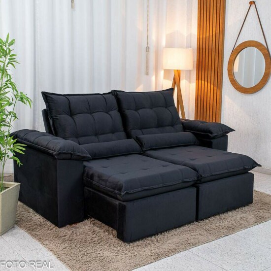 Sof� Retr�til Reclin�vel Emanuelly 2.00m Veludo Preto 21