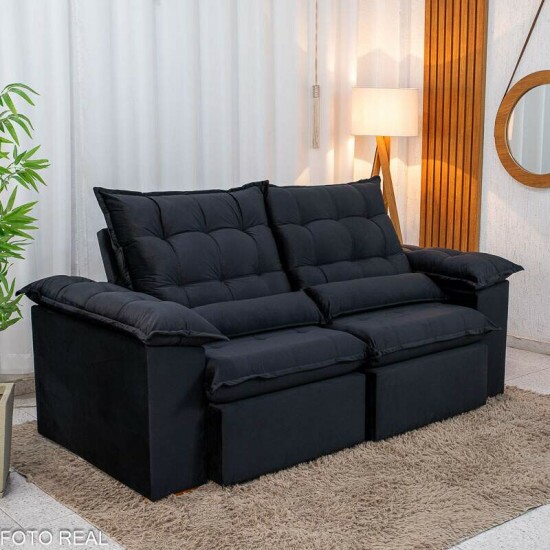 Sof� Retr�til Reclin�vel Emanuelly 2.00m Veludo Preto 21