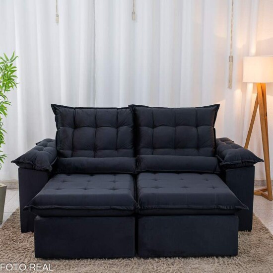 Sof� Retr�til Reclin�vel Emanuelly 2.00m Veludo Preto 21