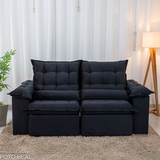 Sof� Retr�til Reclin�vel Emanuelly 2.00m Veludo Preto 21