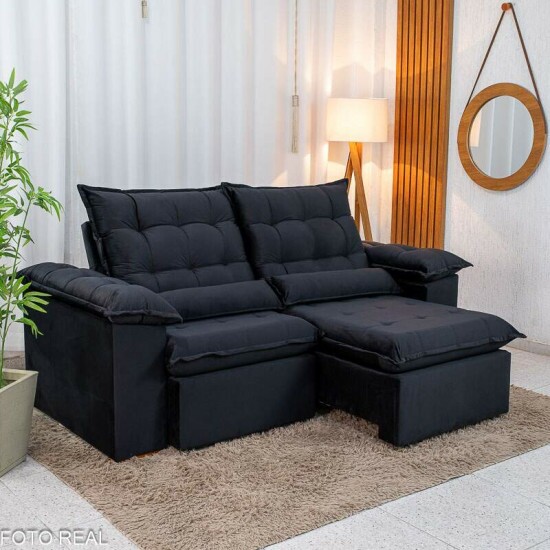 Sof� Retr�til Reclin�vel Emanuelly 2.00m Veludo Preto 21