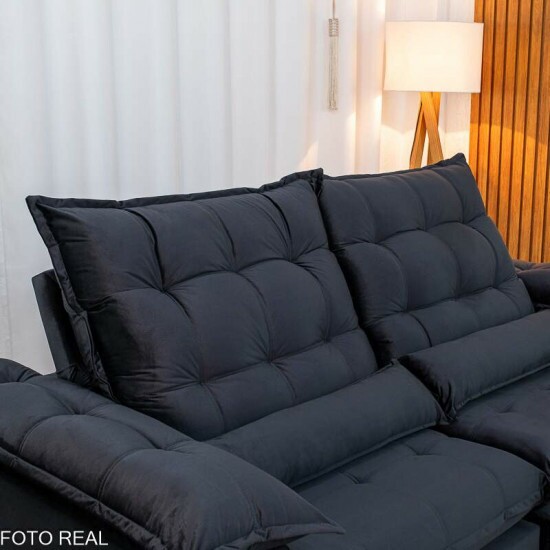 Sof� Retr�til Reclin�vel Emanuelly 2.00m Veludo Preto 21