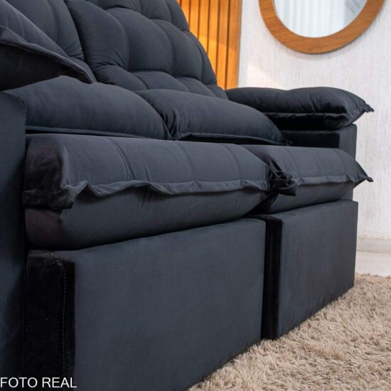 Sof� Retr�til Reclin�vel Emanuelly 2.00m Veludo Preto 21