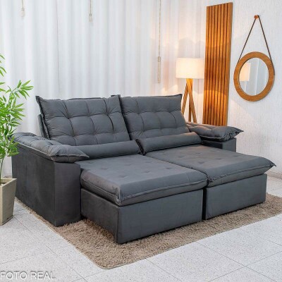 Sof� Retr�til Reclin�vel Emanuelly 2.30m Veludo Cinza 20
