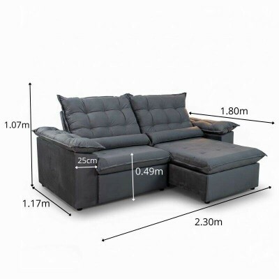 Sof� Retr�til Reclin�vel Emanuelly 2.30m Veludo Cinza 20