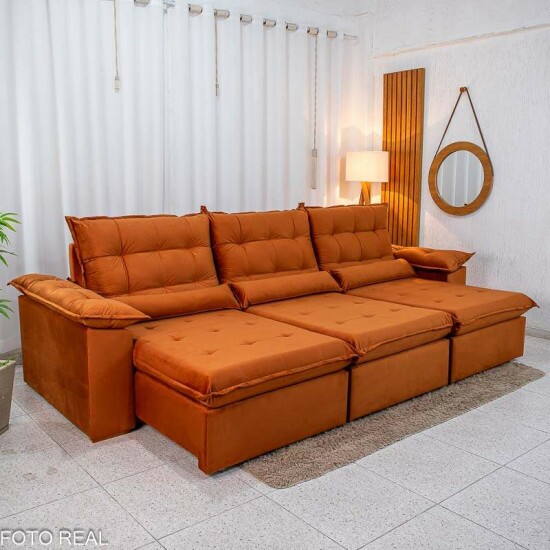 Sof� Retr�til Reclin�vel Emanuelly 3.20m Veludo Terracota 24