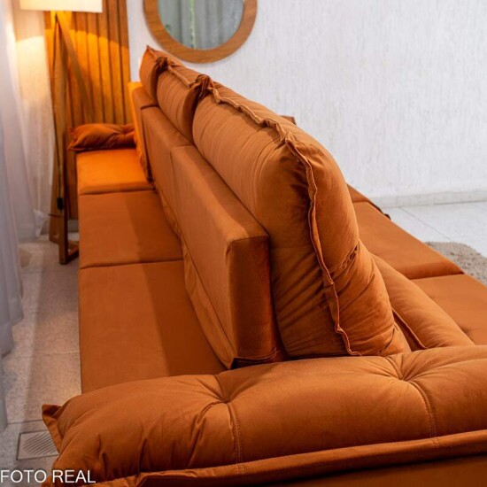 Sof� Retr�til Reclin�vel Emanuelly 3.20m Veludo Terracota 24