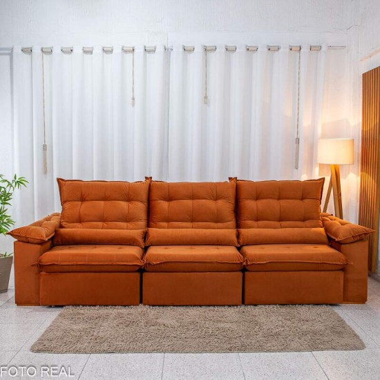 Sof� Retr�til Reclin�vel Emanuelly 3.20m Veludo Terracota 24