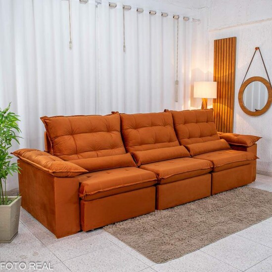 Sof� Retr�til Reclin�vel Emanuelly 3.20m Veludo Terracota 24