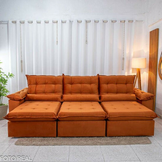 Sof� Retr�til Reclin�vel Emanuelly 3.20m Veludo Terracota 24