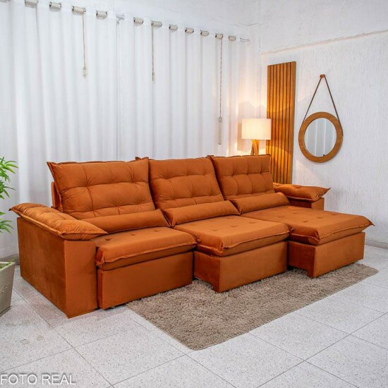 Sof� Retr�til Reclin�vel Emanuelly 3.20m Veludo Terracota 24