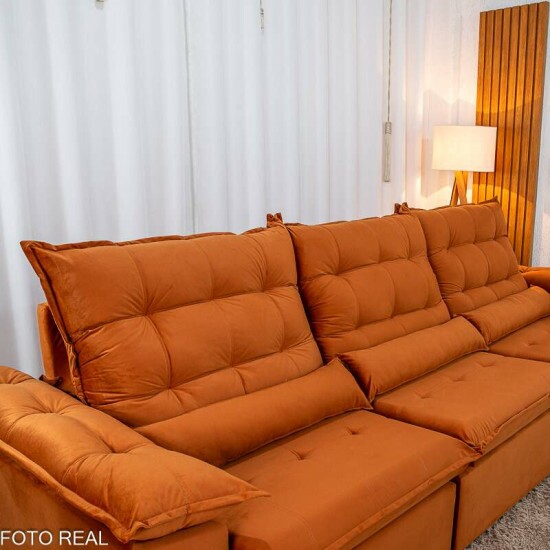 Sof� Retr�til Reclin�vel Emanuelly 3.20m Veludo Terracota 24