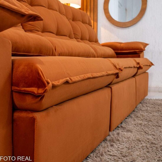Sof� Retr�til Reclin�vel Emanuelly 3.20m Veludo Terracota 24