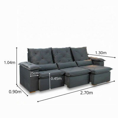 Sof� Retr�til Reclin�vel City 2.70m Veludo Cinza - Sem Caixa