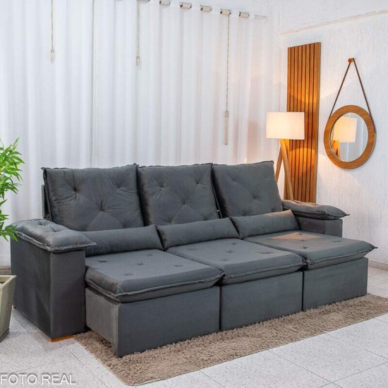Sof� Retr�til Reclin�vel City 2.70m Veludo Cinza - Sem Caixa