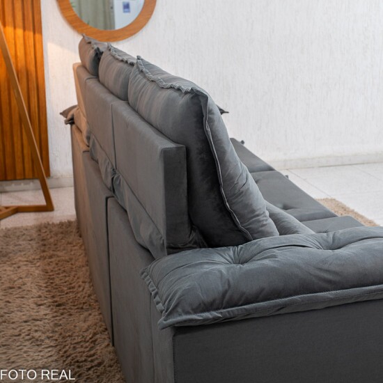 Sof� Retr�til Reclin�vel City 2.70m Veludo Cinza - Sem Caixa