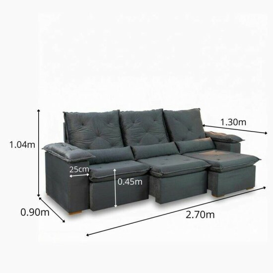 Sof� Retr�til Reclin�vel City 2.70m Veludo Cinza - Sem Caixa